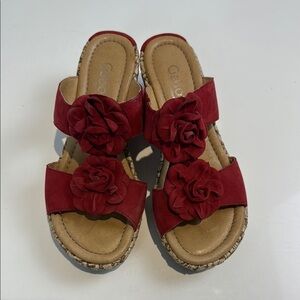 Gabor Red Sandals with Suede Straps and Cork Sole